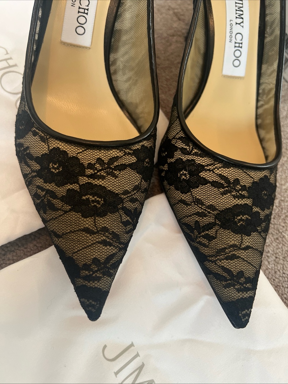 Jimmy Choo Black Lace Love Pointed Toe Pumps Size 38 - Picture 3 of 16